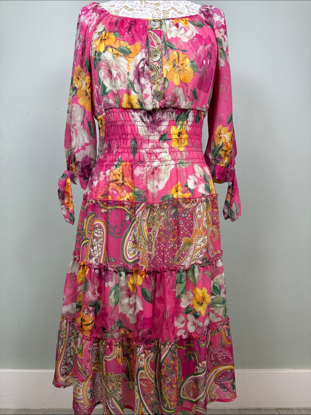 Figueroa & Flower Pink Floral Paisley Maxi Dress Small EUC